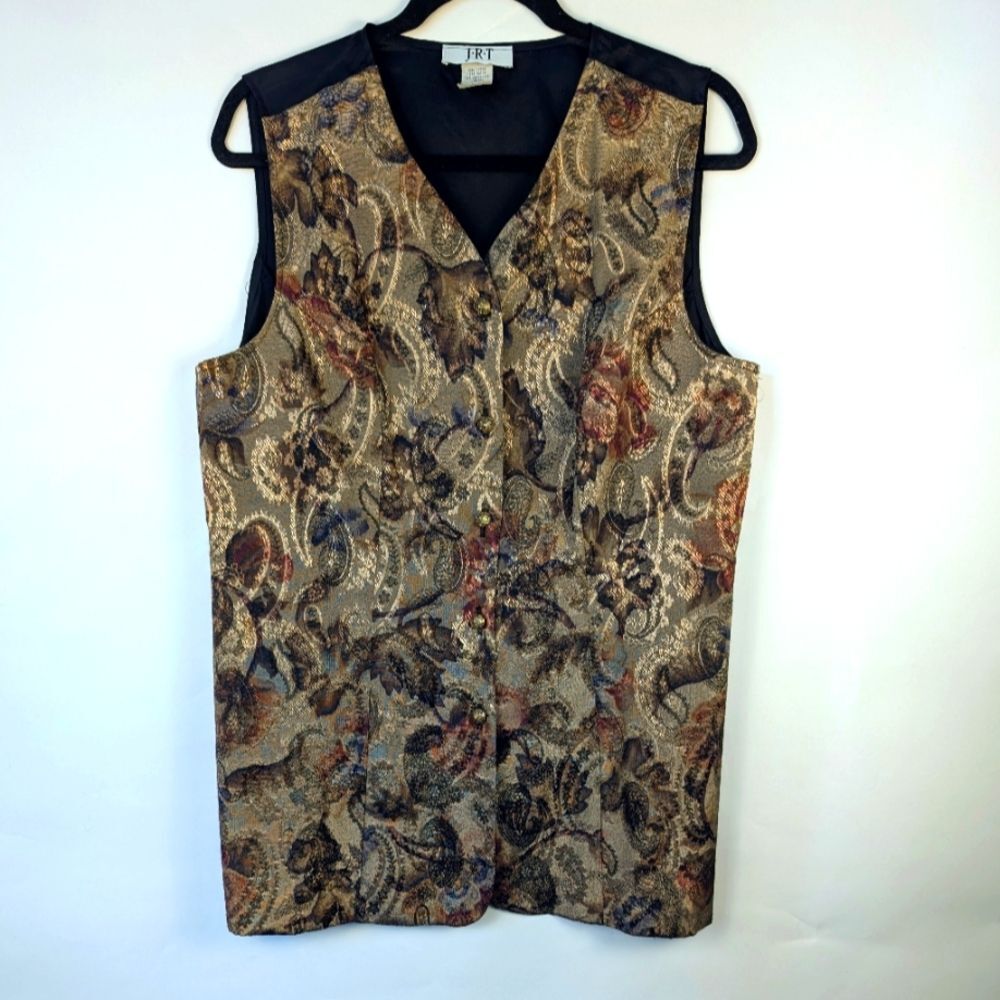 Vintage Tapestry Vest Women's 14 Multicolor Brocade  Sleeveless Button Front